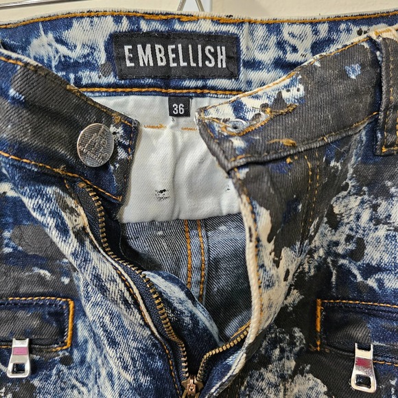 EMBELLISH NYC Men's Textured Button & Zipper Splash Denim Jeans Sz 36 - Picture 9 of 15
